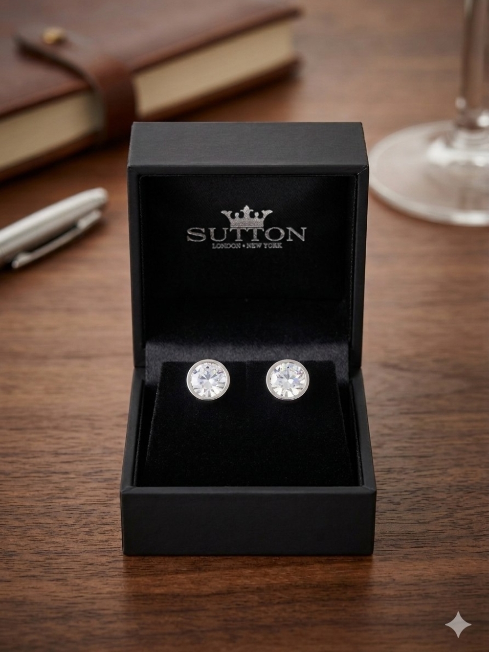 Sutton Clear Crystal Stud Earrings in Silver-Tone Setting